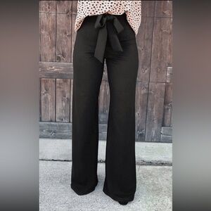 Marlise Black Wide-Leg Pants with Tie Waist